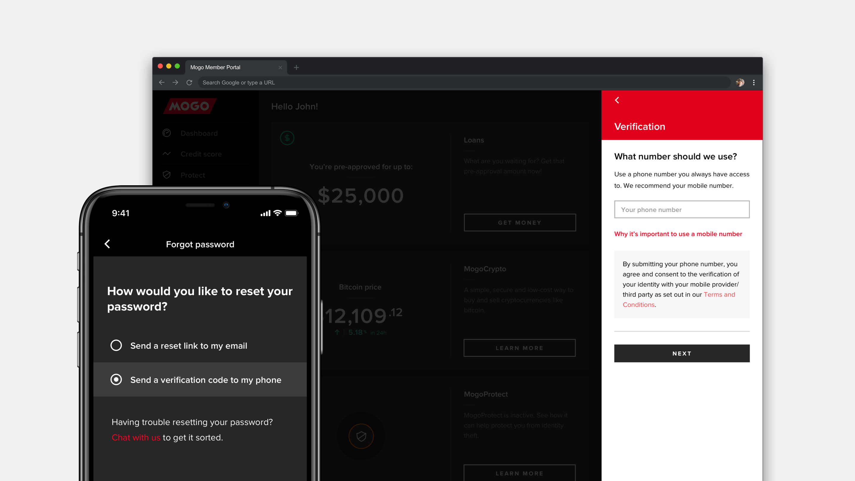 Account recovery UI showing account verification settings